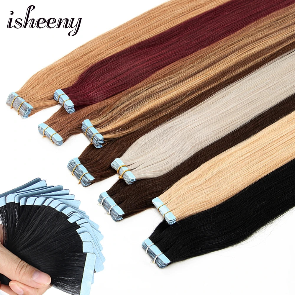 Isheeny Tape In Hair Extensions Non Remy 12 To 24 Inch Natural Blonde Skin Weft