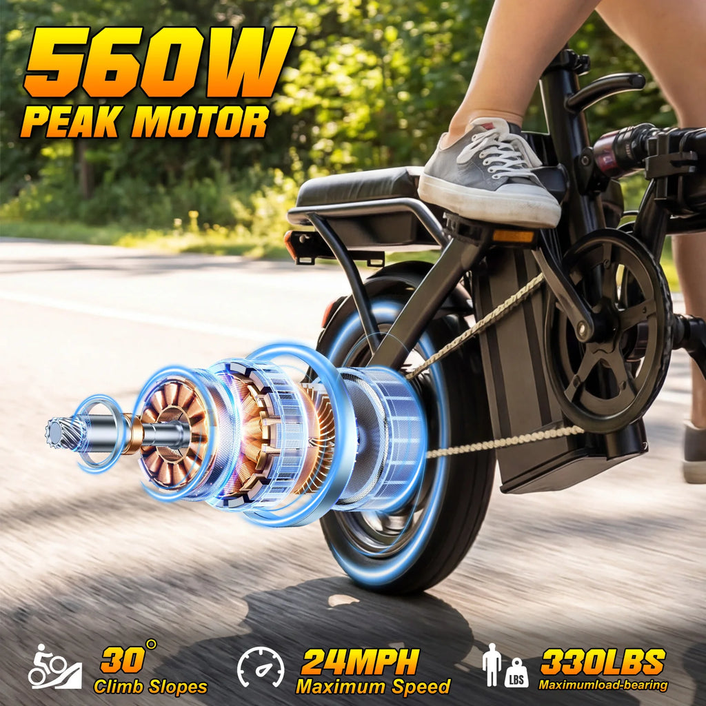 560W Foldable Electric Bike for Adults Detachable Battery 24 MPH Urban Commuter