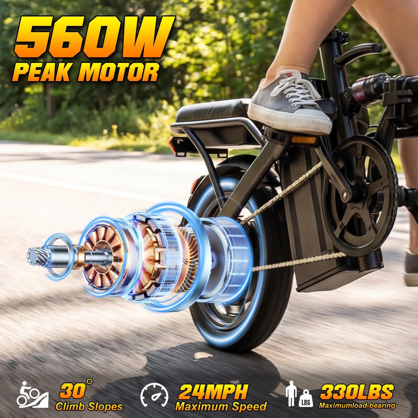 560W Foldable Electric Bike for Adults Detachable Battery 24 MPH Urban Commuter