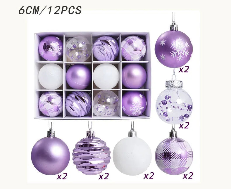6cm Purple Red Christmas Ball Ornaments 12 Pcs Decorations