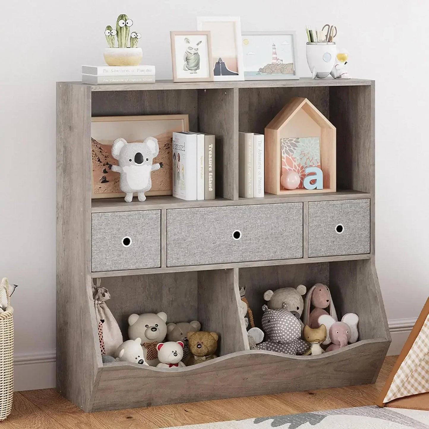 Children Bookcase Kids Bookshelf Toy Storage With Cubby Organizer
