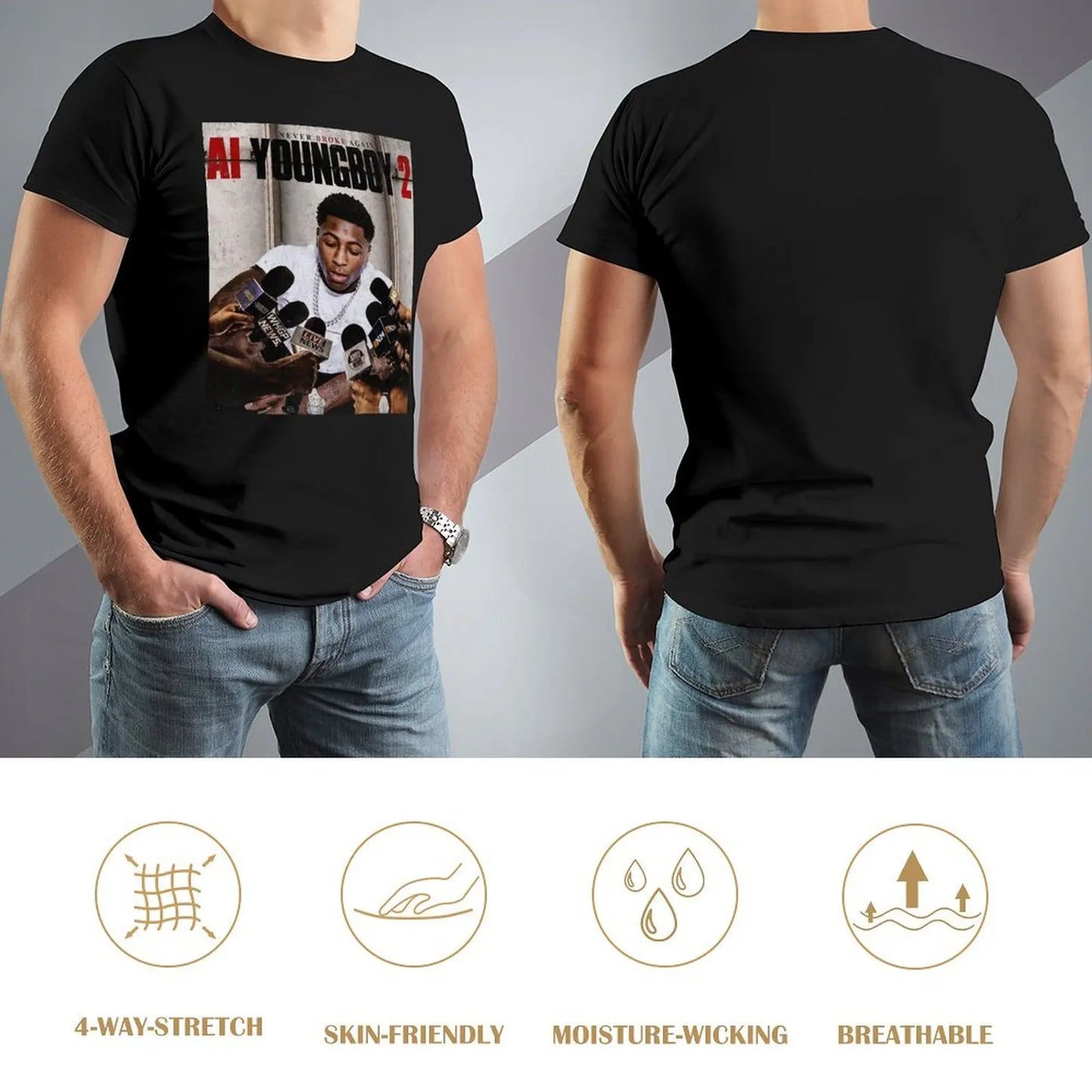 NBA YoungBoy Men T Shirt Cotton Anime Print Tee Casual Wear