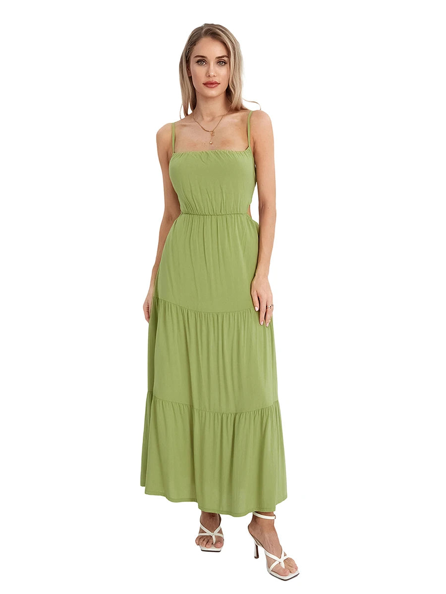 Elegant Sleeveless Maxi Dress With V Neckline Ruched Waist