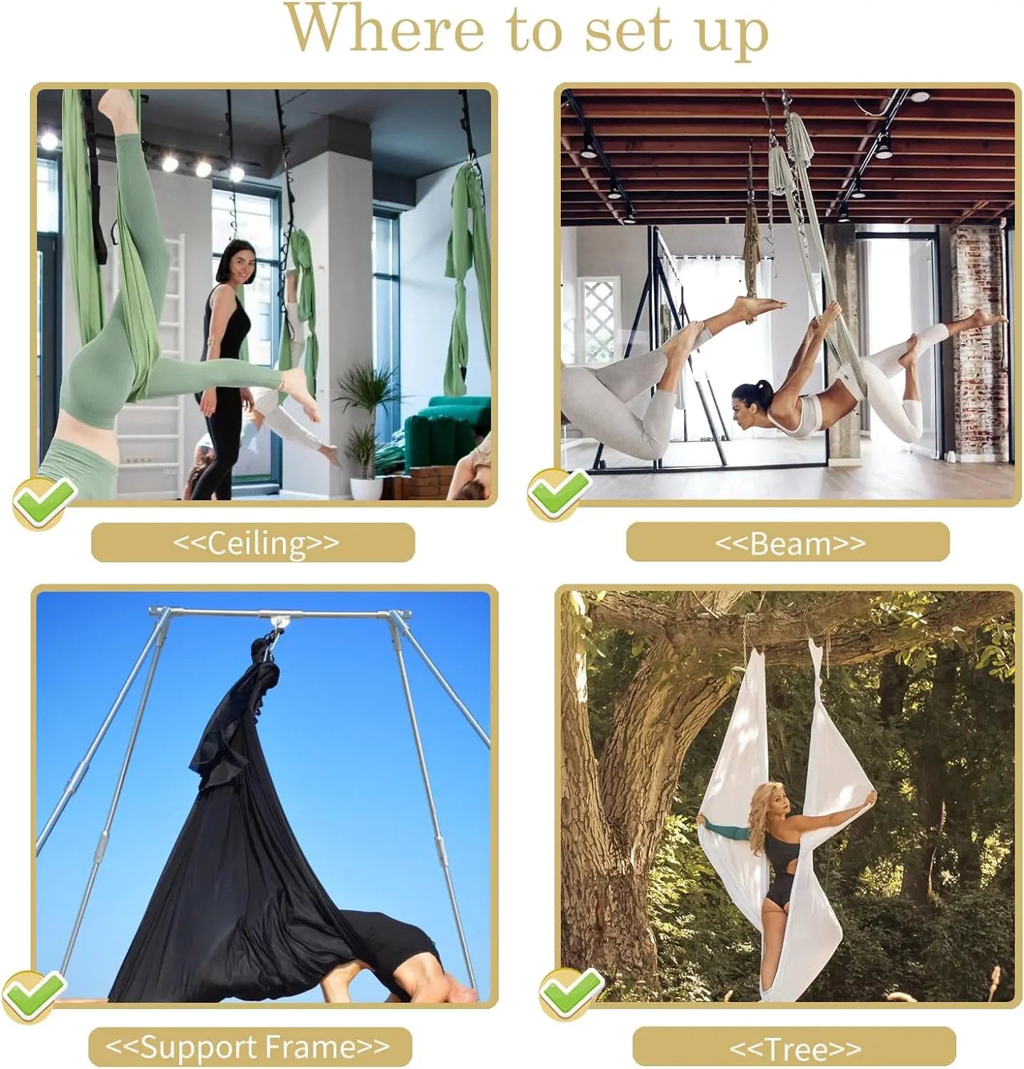 4M Aerial Yoga Hammock Set with Extension Straps and Carabiners