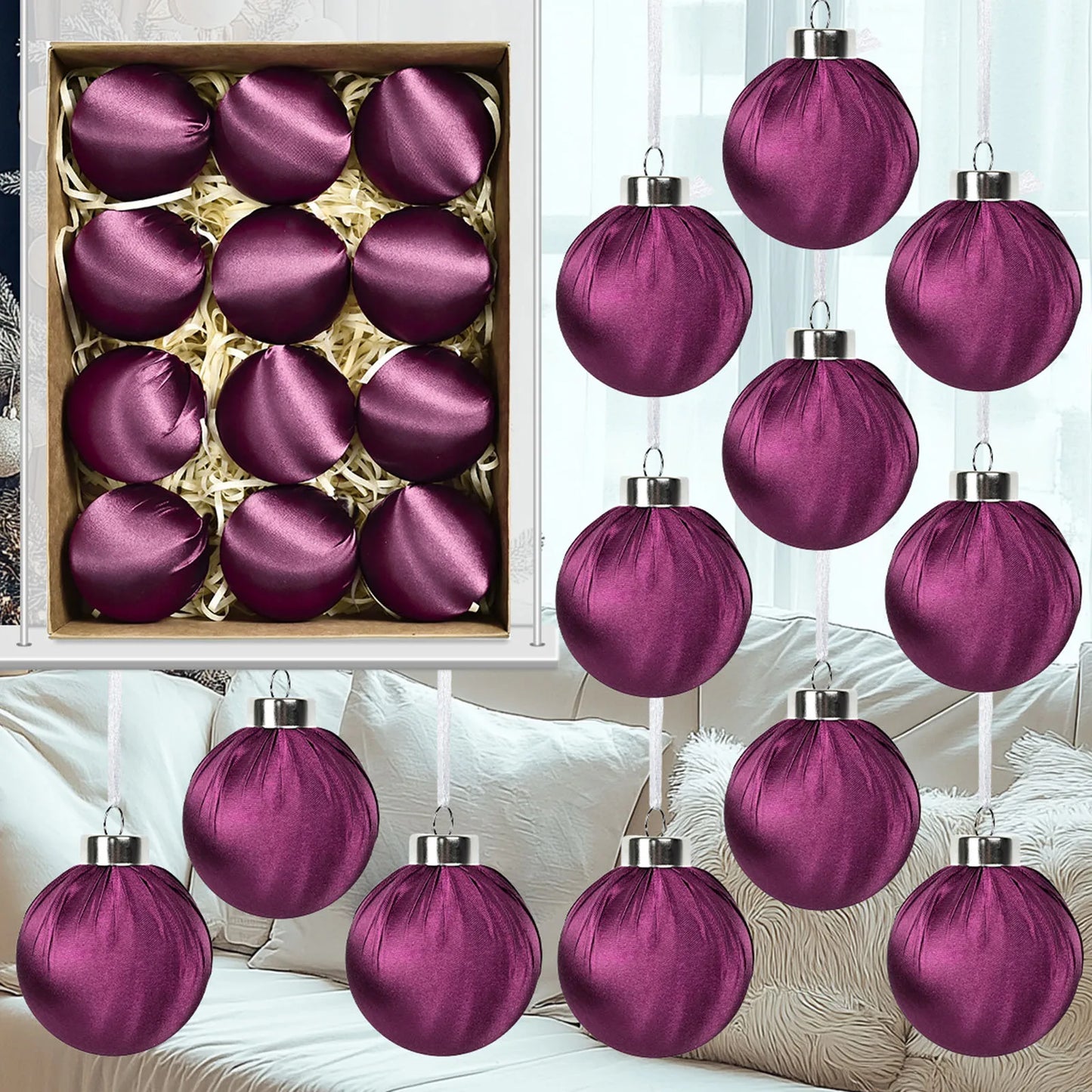 12pcs Glossy Velvet Christmas Ball Ornaments For Tree 2025