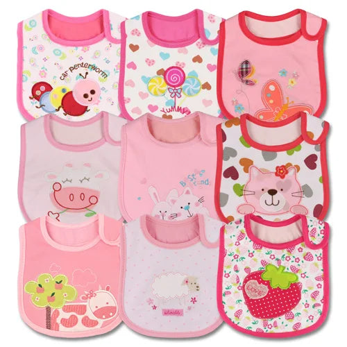 9pcs/Set Baby Girl Boy Feeding Bibs Waterproof Cartoon Towel