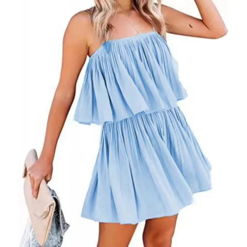 New Summer Women's Jumpsuit Suspender Pleated Shorts Solid Color Sexy Sweet Fashion Street Backless Jumpsuit