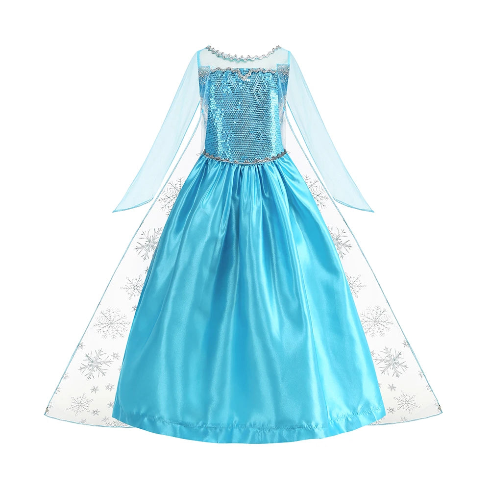 Disney Frozen Elsa Snow Queen Princess Dress Girls Costume Halloween Kids Role-play Carnival Children Birthday Party Dress