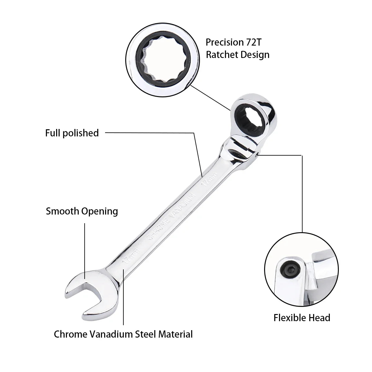 Ratchet Wrench of Keys Spanner Set Hand Tool 72-Tooth Ratchet