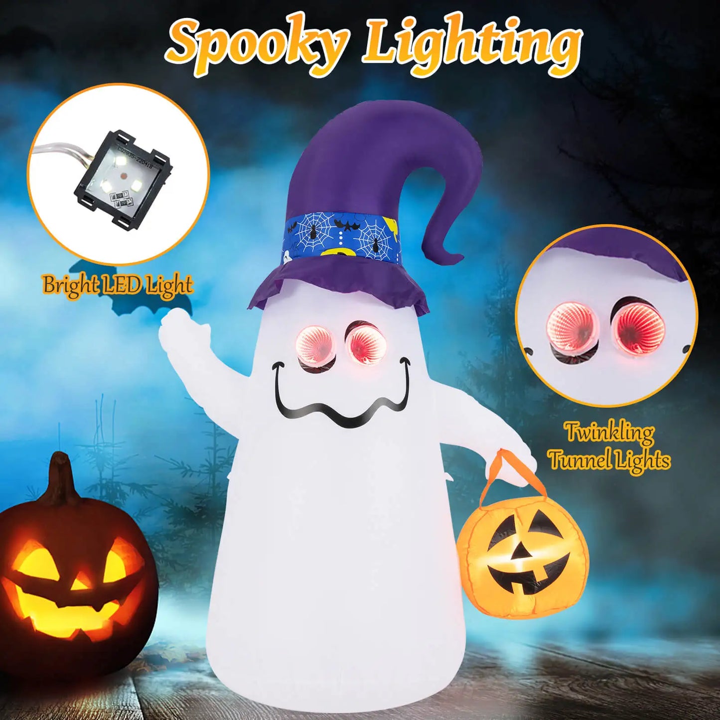 Six Foot Halloween Inflatable Ghost With Witch Hat Cute