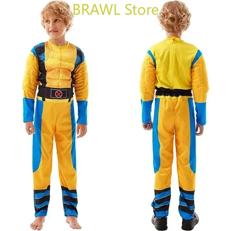 Wolverine Cosplay Costume Kids Wolf Black Superhero Panther Claws Mask Jumpsuit Halloween Bodysuit Muscle Suit for Child Gift