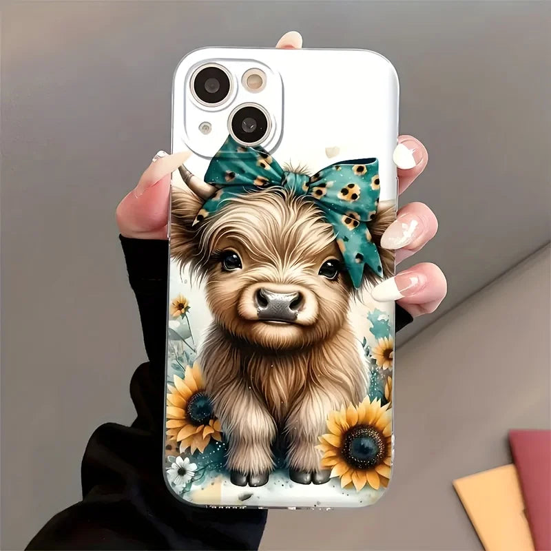 Highland Cow Sunflower iPhone Case Anti Drop Lens Protection Pro Max Plus