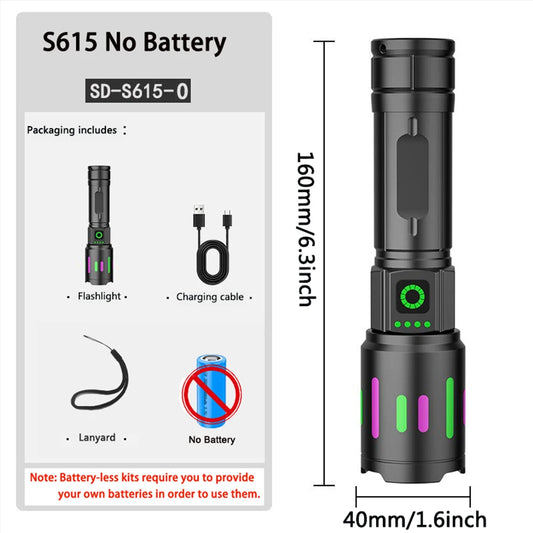 S615 Powerful LED Flashlight Rechargeable Zoomable Tactical Torch Super Bright Lantern for Outdoor Camping Hiking