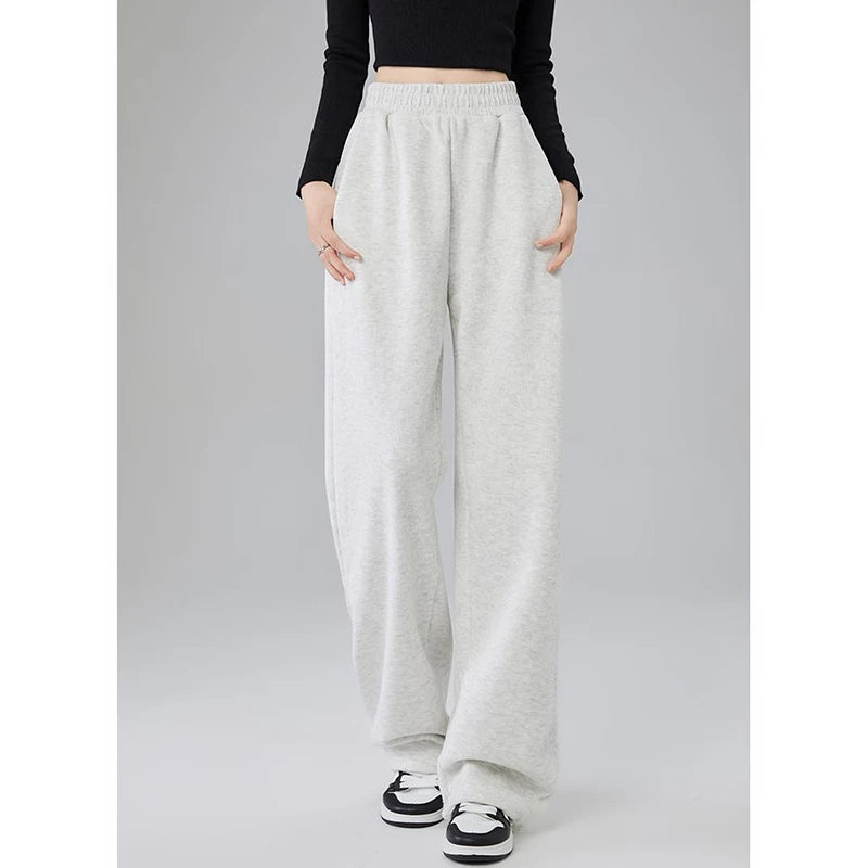 Girls High Waist Trousers Drawstring Baggy Straight Leg