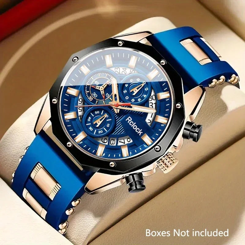 Mens Analog Quartz Watch With Silicone Strap Calendar Display Valentine Day Gift