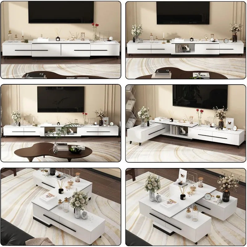Modern TV Console Extendable Entertainment Center With Adjustable Length Drawers