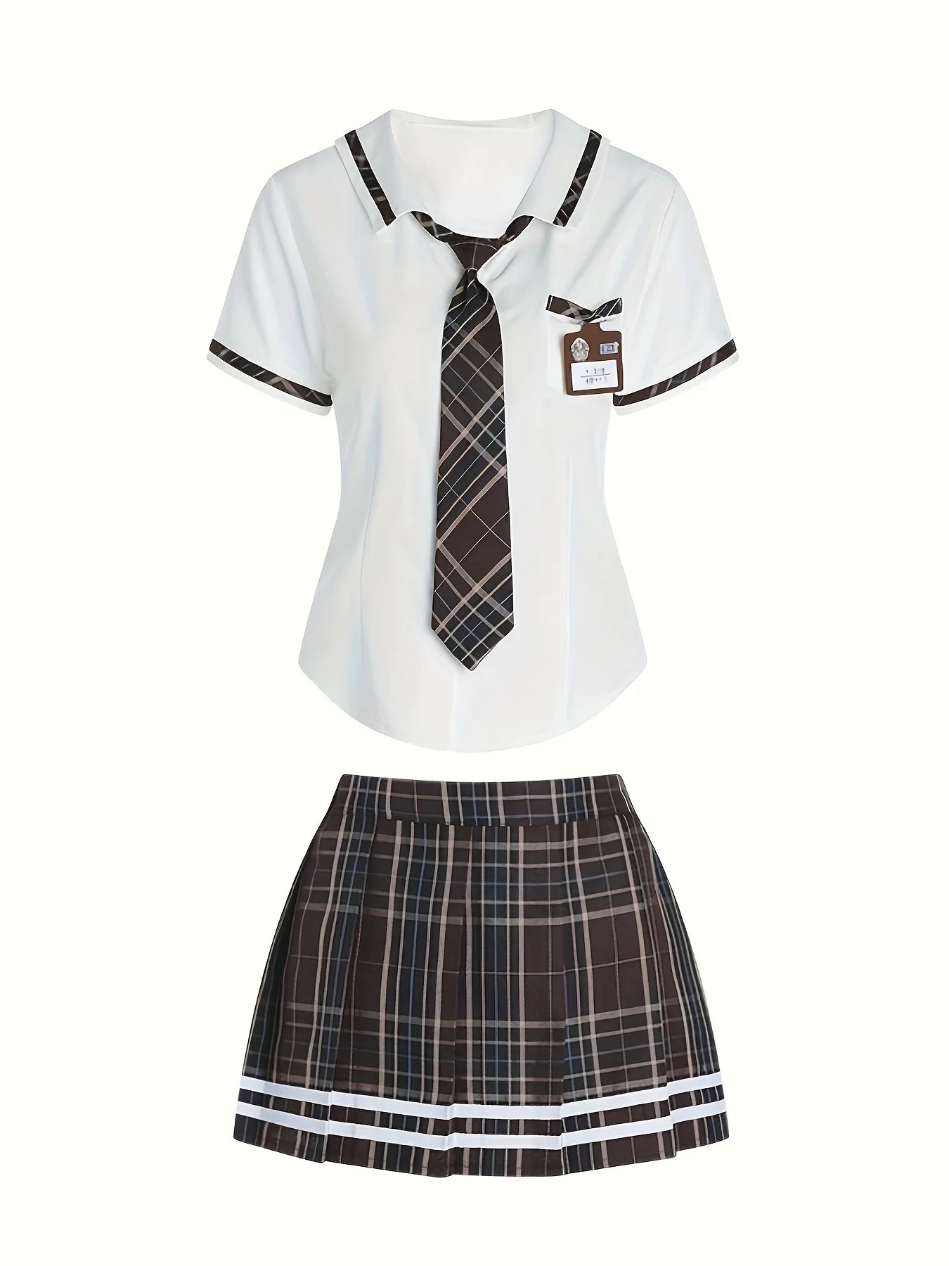 Sexy Plaid Print Preppy Uniform Cosplay Costume Women's Lingerie Naughty Striped Top & Skirt Underwear