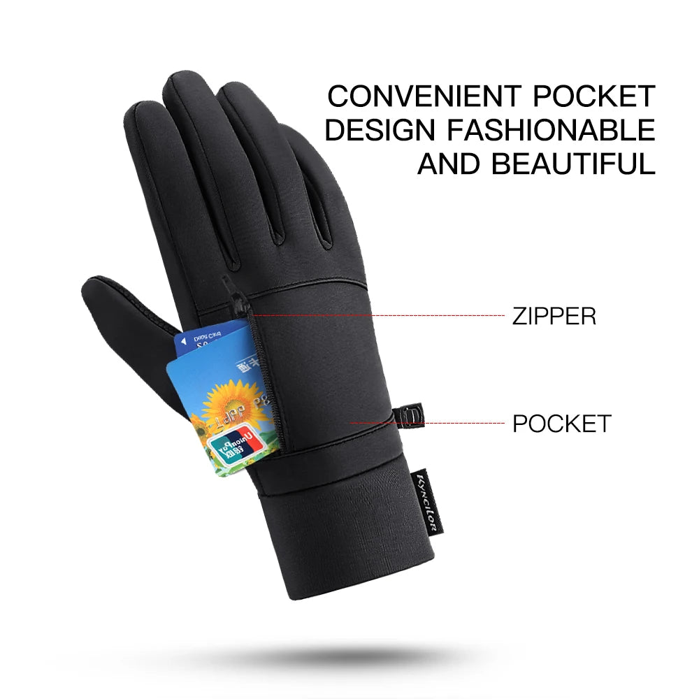 Unisex Winter Cycling Gloves Waterproof Windproof With Touchscreen Silicone Palm