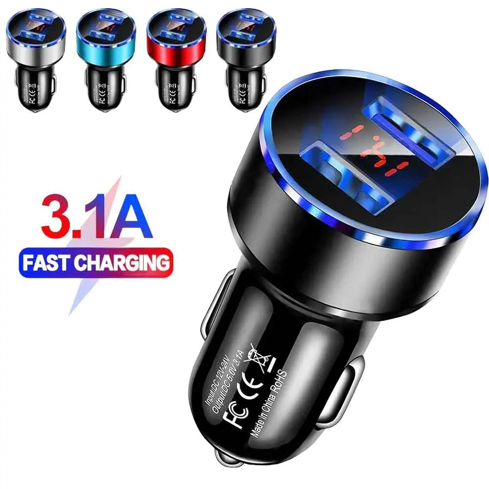 High-Quality 3.1A Dual USB Car Charger with LCD Display