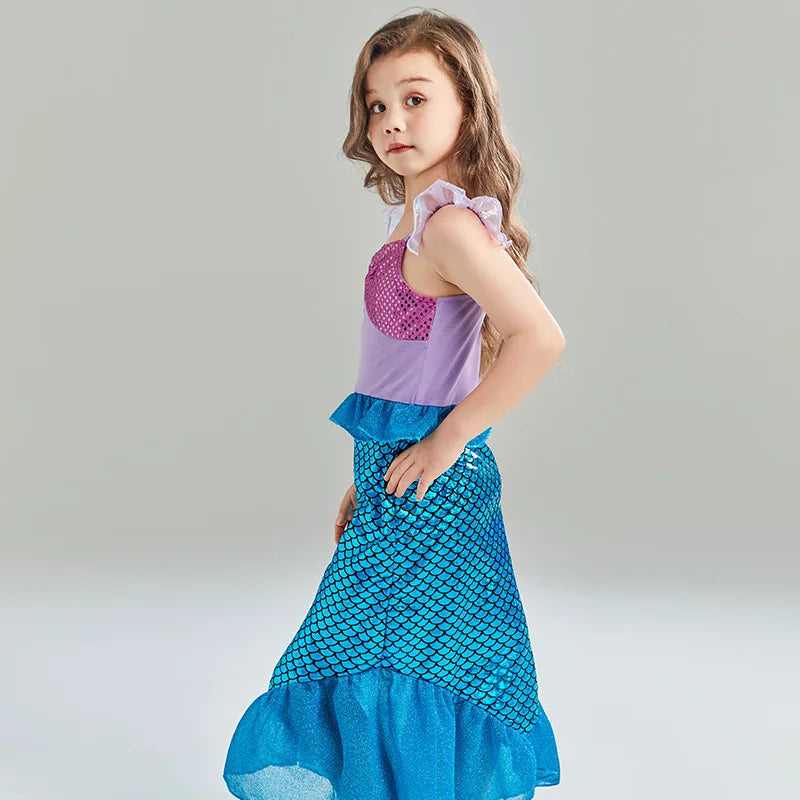 Mermaid Birthday Party Dress Summer Girl Mermaid Costume Carnival Anime Cosplay Outfits 2-10 Yrs Kids Fantasy Disguise Prom Gown