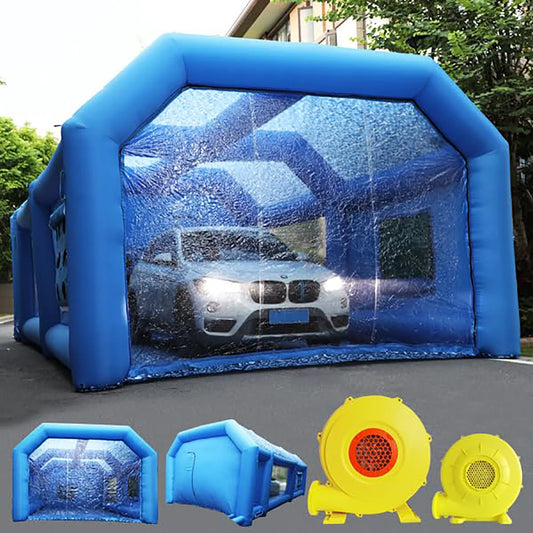 Blue Inflatable Paint Booth For Car 28x15x13 Feet Portable Spray Booth Tent With 950 Watt Plus 250 Watt Blowers Air Filter System For DIY Spray