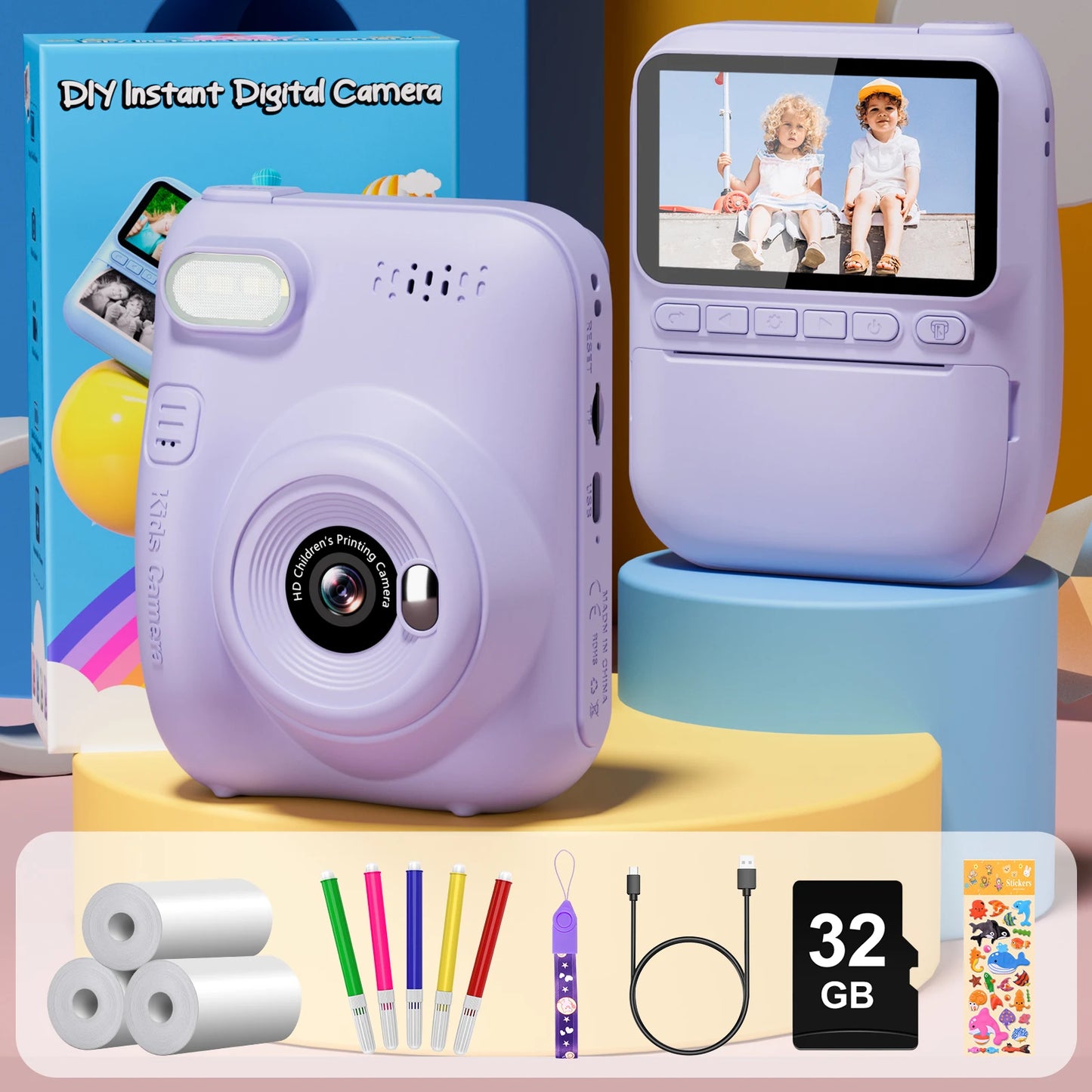 Gofunly Kids Instant Print Camera 3.0 Mini Digital Camera