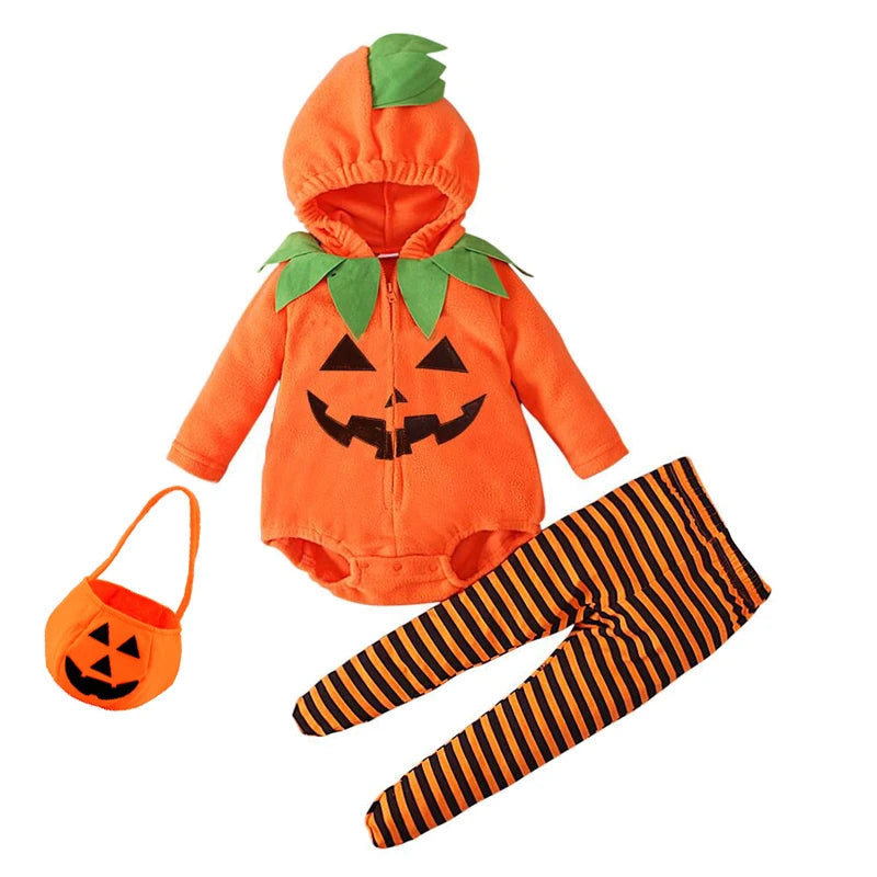 3-24M pumpkin Cosplay Baby Girls Boys Halloween Costume Sets Long Sleeve Cosplay jumpsuit for boys Carnival Party Clothes
