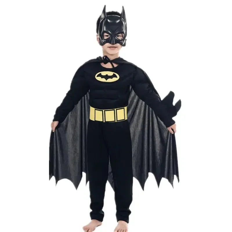 Boys Muscle Costumes with Mask Cloak Movie Character Superhero Cosplay Halloween Party Role Play