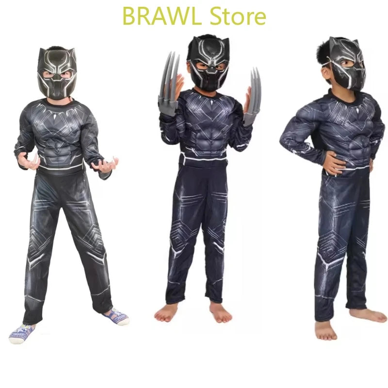 Wolverine Cosplay Costume Kids Wolf Black Superhero Panther Claws Mask Jumpsuit Halloween Bodysuit Muscle Suit for Child Gift