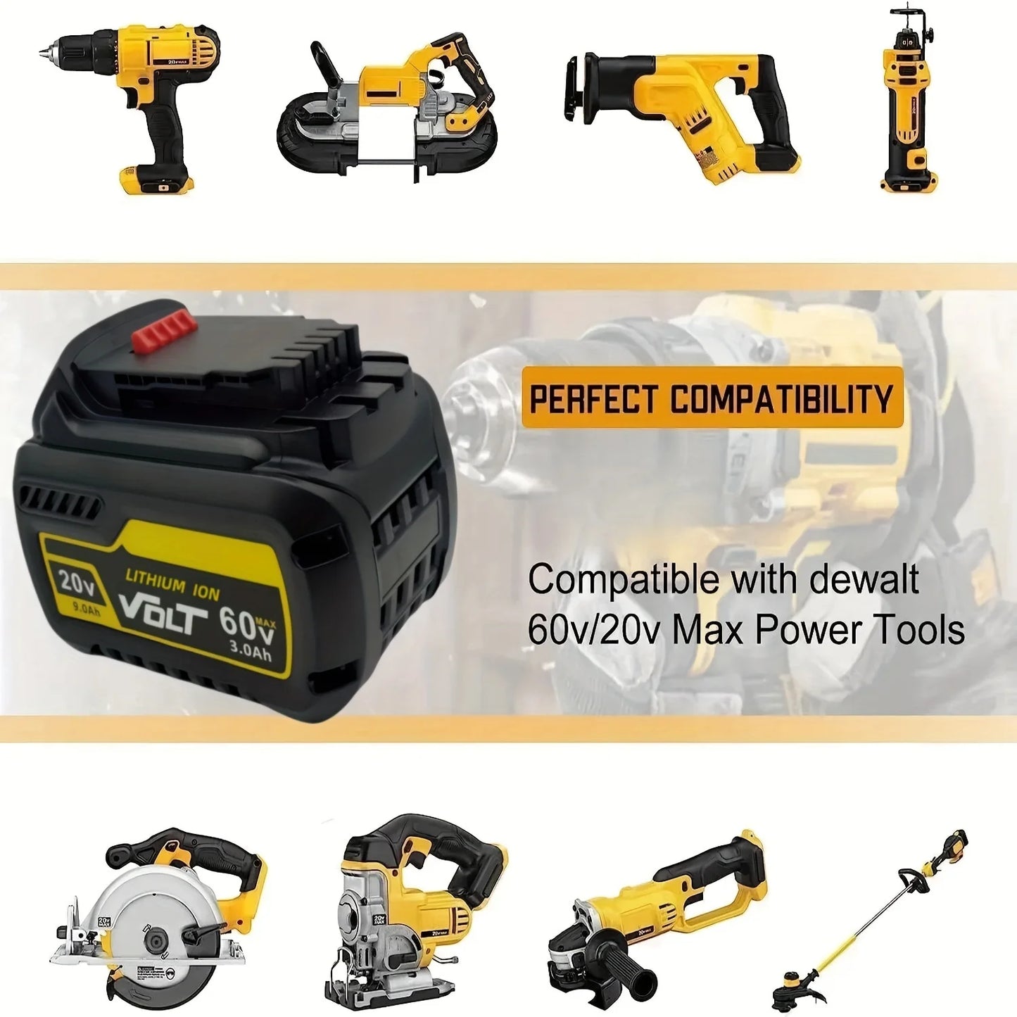 DCB609 60V 20V Replacement For DEWALT Battery 12.0AH Compatible With DEWALT 20V 60V Power Tools