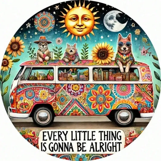 Animal Hippie Van Metal Sign 8x8 Inch Wall Sculpture Gift