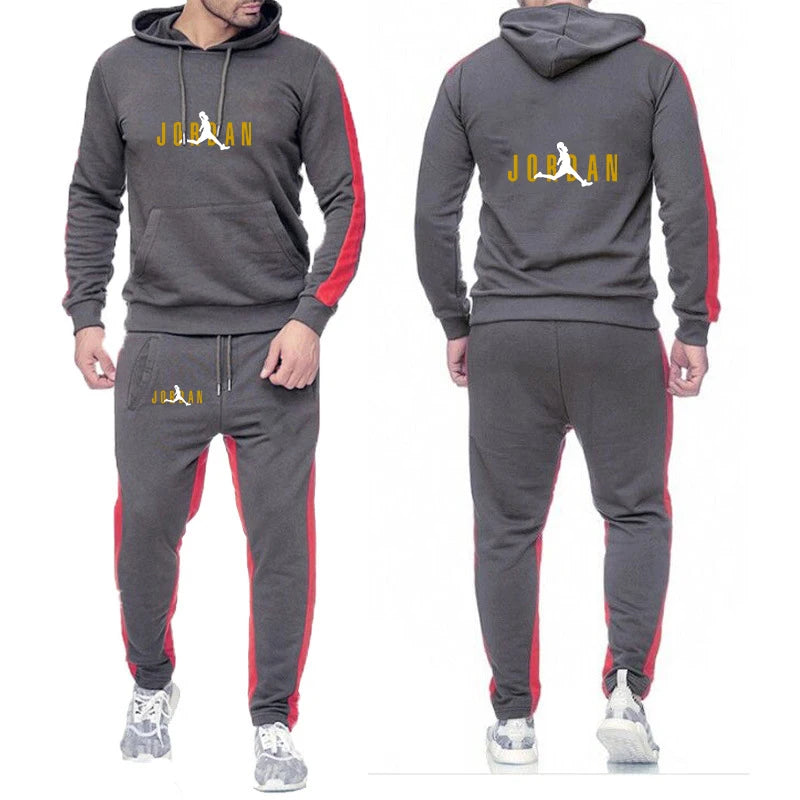 Men's Cotton Hoodie And Sweatpants Set Solid Color Spring Autumn Sportswear