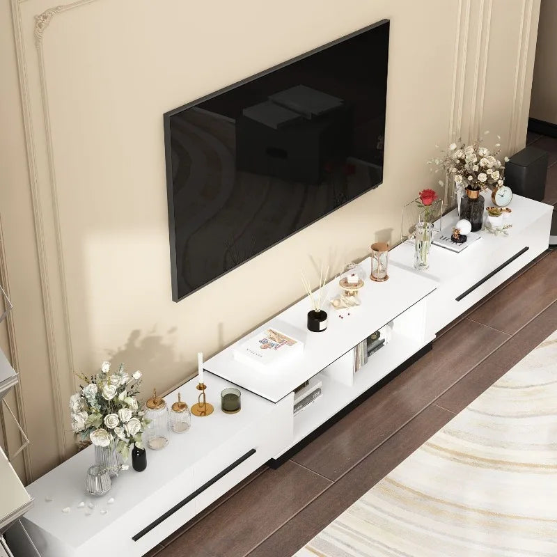 Modern TV Console Extendable Entertainment Center With Adjustable Length Drawers