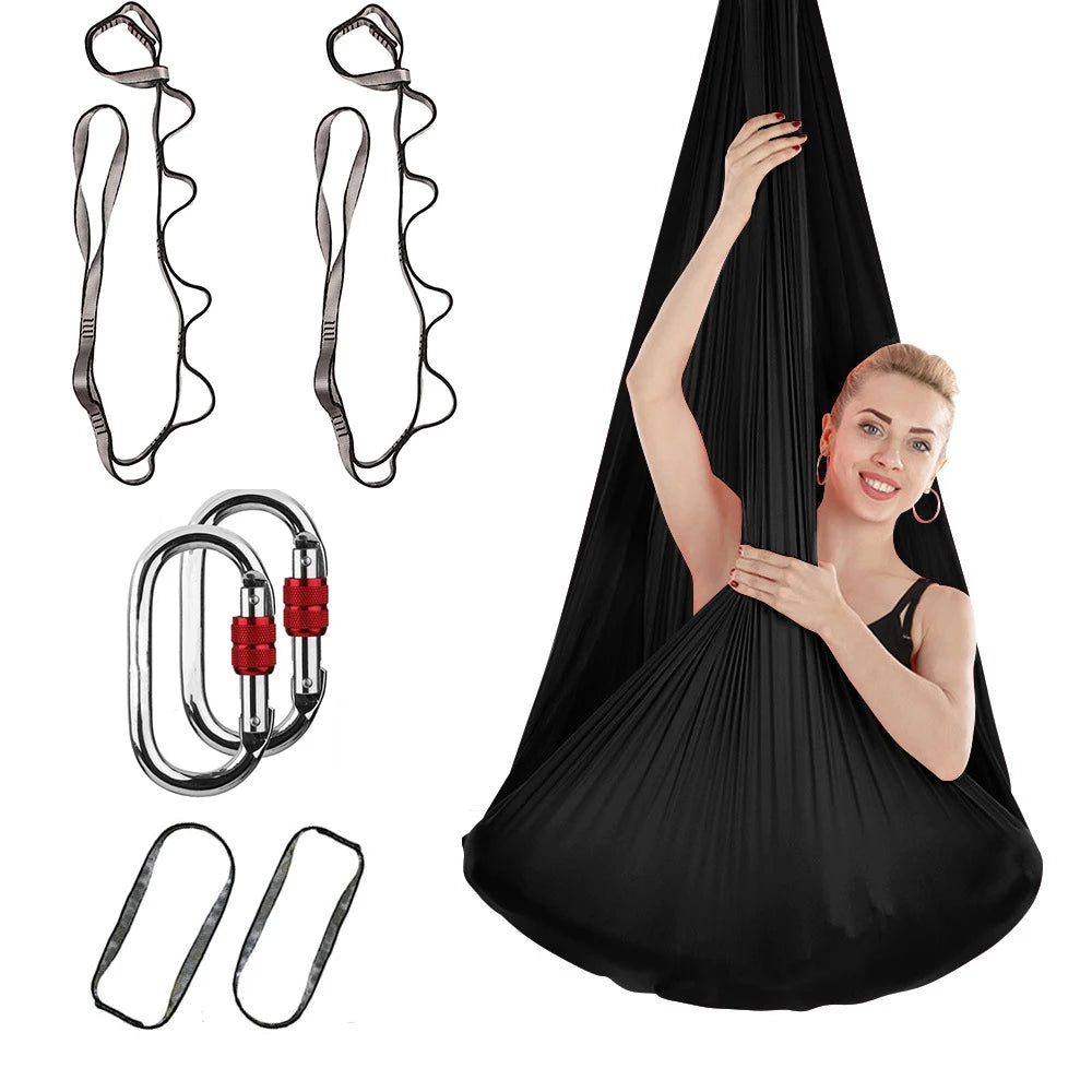 4M Aerial Yoga Hammock Set with Extension Straps and Carabiners