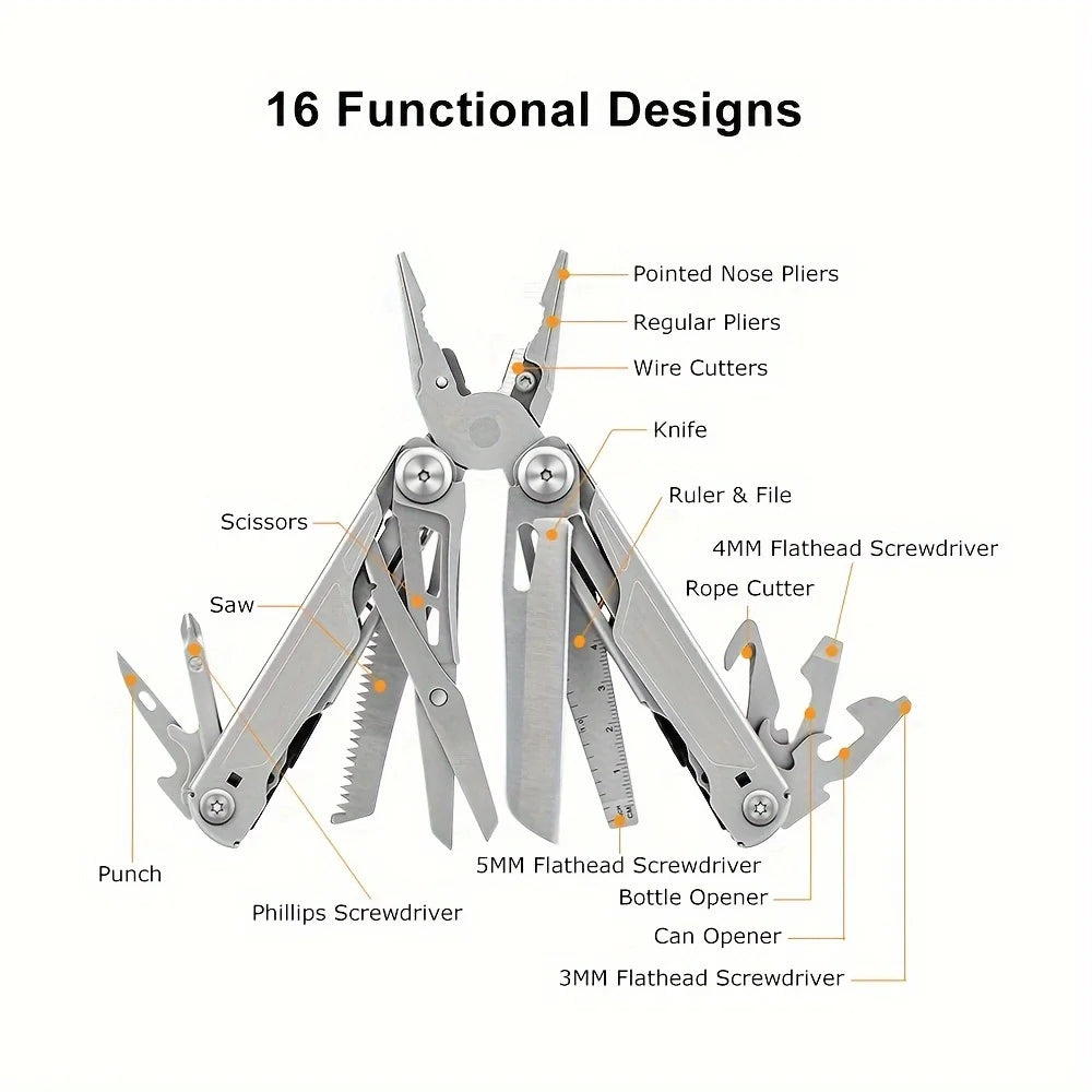 16-in-1 Multi-Tool Pliers Screwdriver Knife Wrench Camping