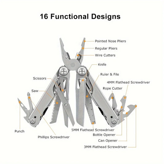 16-in-1 Multi-Tool Pliers Screwdriver Knife Wrench Camping
