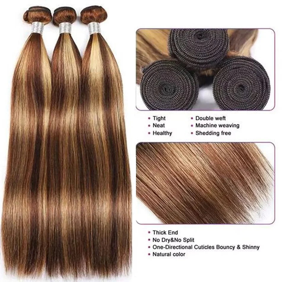 20 22 24 P4 27 Straight Hair Bundles Honey Blonde 12A Grade Human Hair Remy