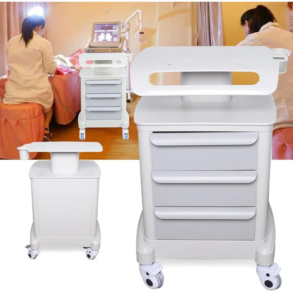 Beauty Salon Rolling Trolley Cart with 3 Drawers, 3-Layer Rolling Trays Cabinet Cart with Wheels,Medical Den-tal Mobile Utility