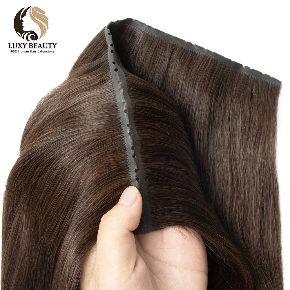 Blonde 613 Invisible Twin Tab Hole Weft Human Hair Extensions Straight Remy