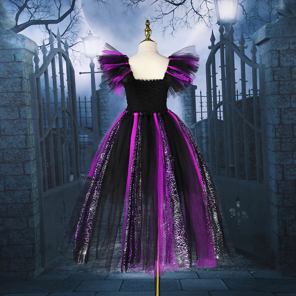 Girls Handmade Halloween Cosplay Devil Witch Tailed Dress Carnival Party Toddler Kids Bat Costume Girl Dress Up Children Clothes