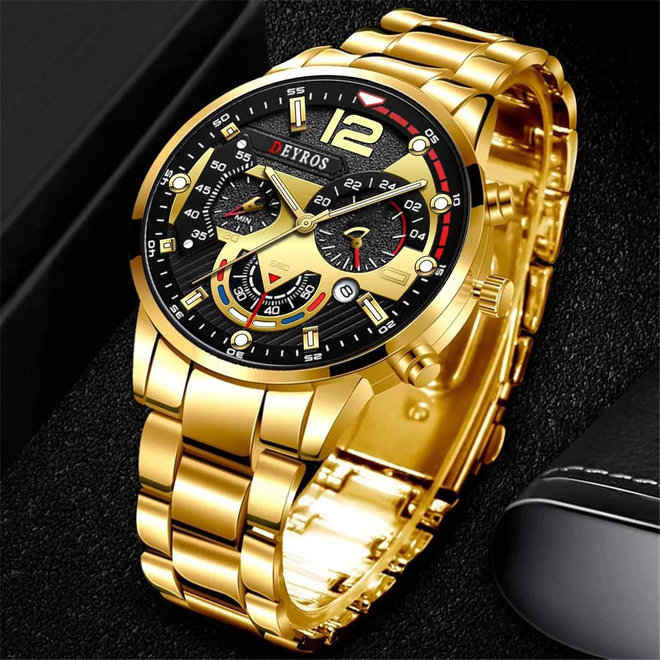 Six Piece Golden Business Casual Quartz Watches Set For Men Alloy Case