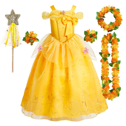 Children Belle Fantasy Kids Halloween Party Layered Disguise Girls Princess Carnival Elegant Clothes Cosplay Christmas Costume