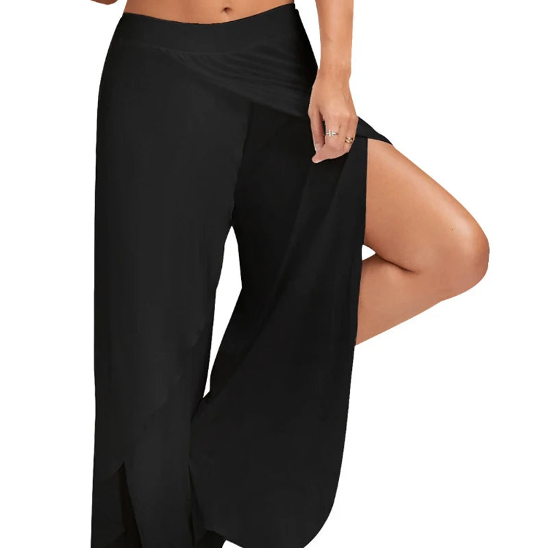 Plus Size Women Wide Leg Yoga Pants Elastic Waist Casual
