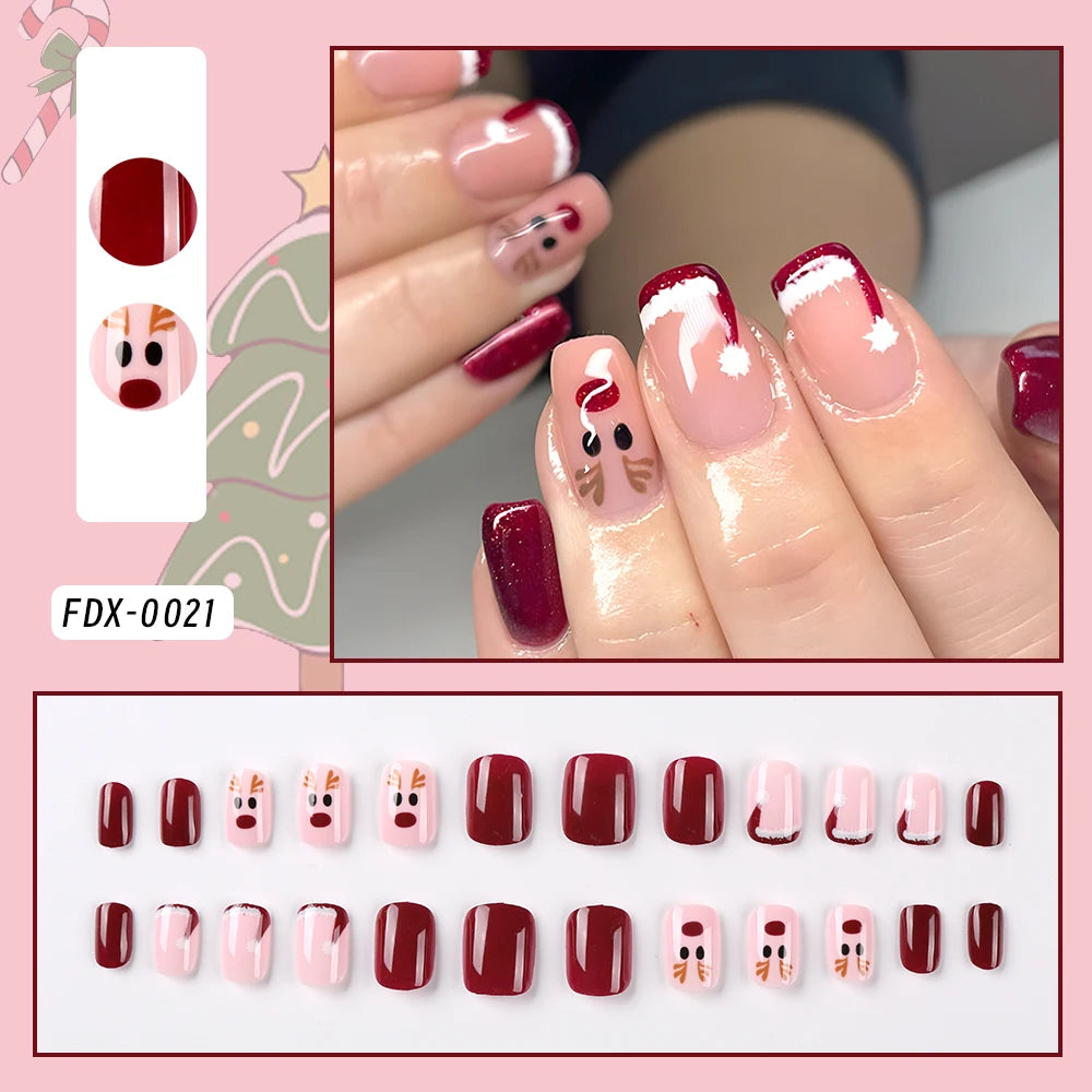24Pcs Black Glossy Halloween Almond Fake Nails Gradient French Cool Press On Nails Rose/Heart/Skull Acrylic Wearable False Nails