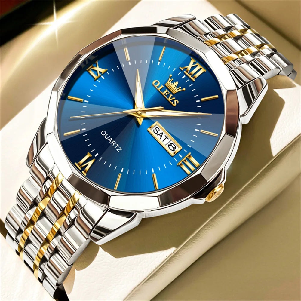 OLEVS Men's Casual Stainless Steel Quartz Watch Waterproof Luminous Date Week