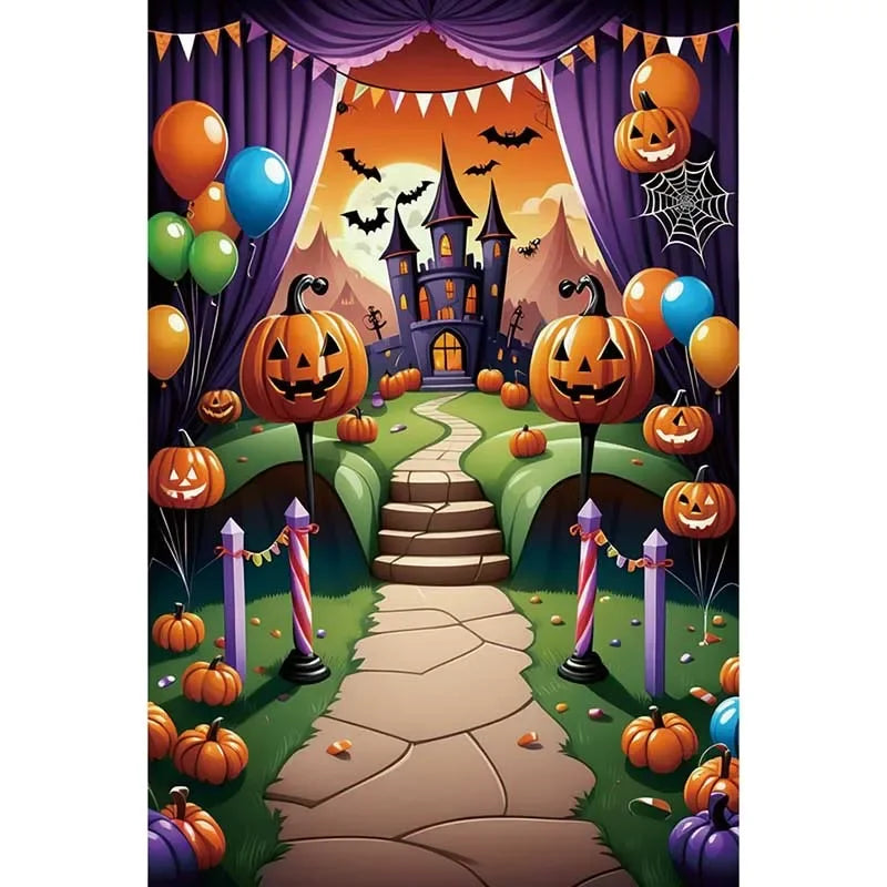 Halloween Party Backdrop Full Moon Horror Night Castle Pumpkin Outdoor House Party Decoration Banner Photography Background