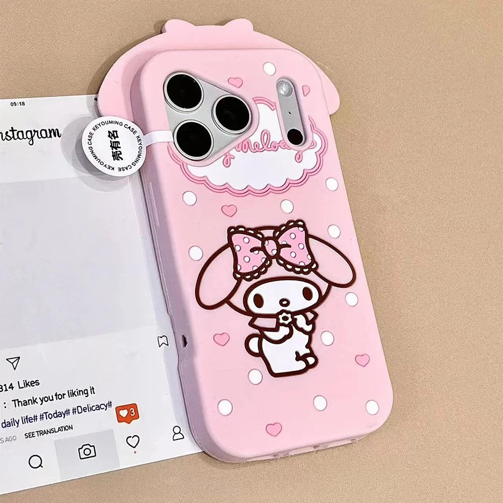 Kawaii Big Ear Melody 3D Cartoon Silicone Phone Case For iPhone 4S To 17 Pro Max