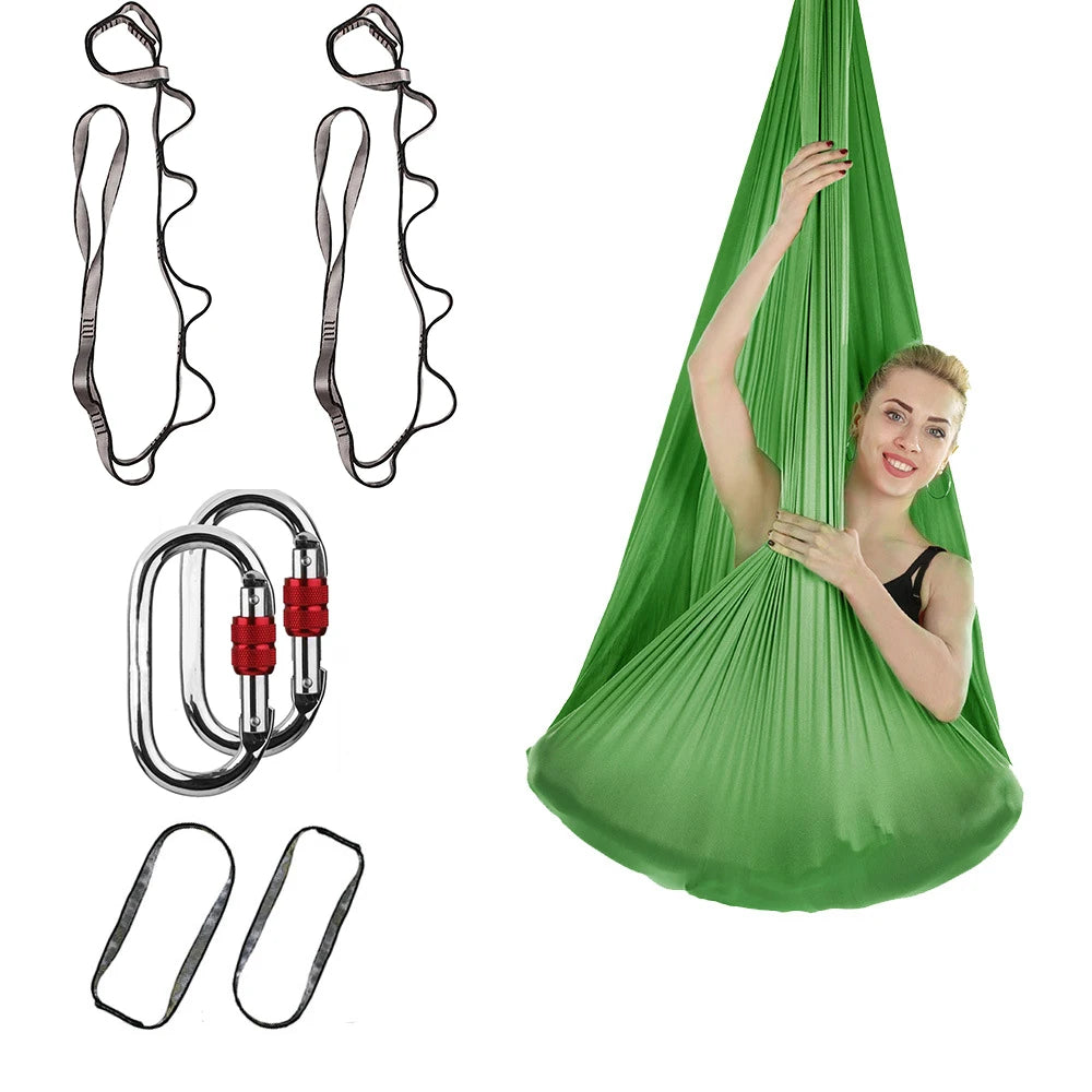 4M Aerial Yoga Hammock Set with Extension Straps and Carabiners