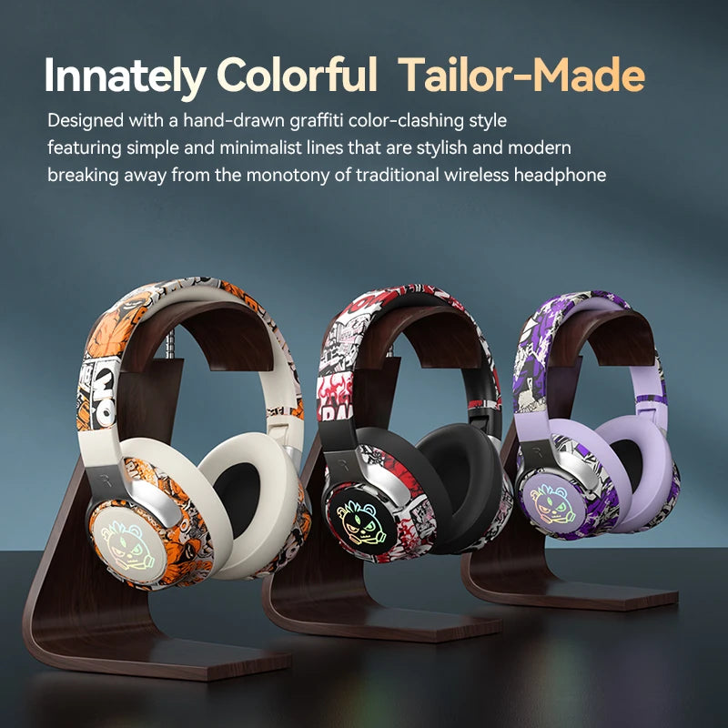 SYT12 Graffiti LED Light Up Wireless Bluetooth Headphones Foldable Gaming