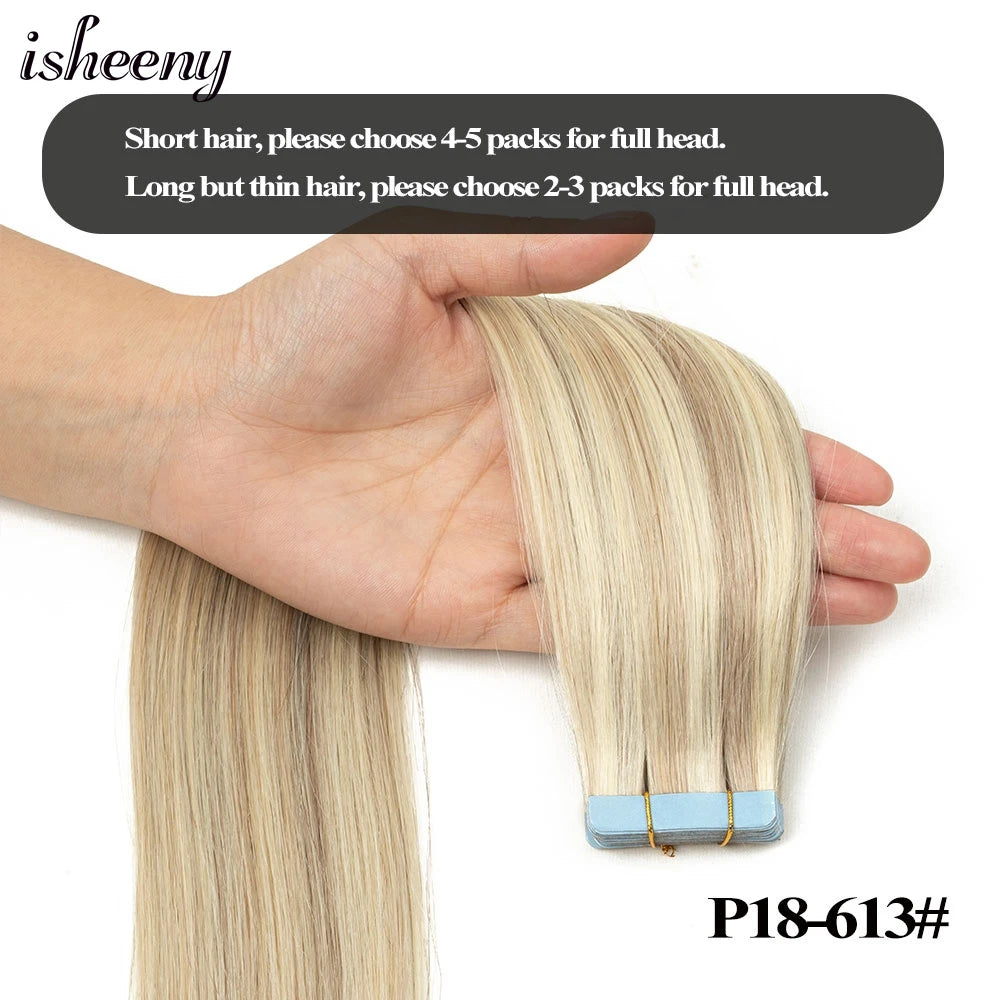 Isheeny Tape In Hair Extensions Non Remy 12 To 24 Inch Natural Blonde Skin Weft